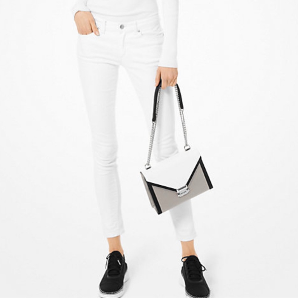 MICHAEL Michael Kors Whitney Tri-Color White/Black/Gray Leather Crossbody Bag
